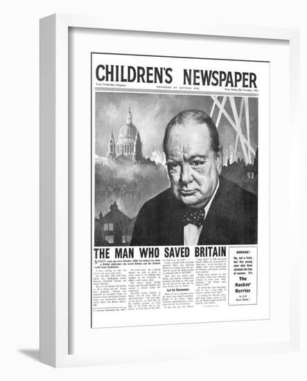 Winston Churchill: the Man Who Saved Britain, Front Page of 'The Children's Newspaper'-English School-Framed Giclee Print