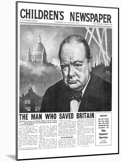 Winston Churchill: the Man Who Saved Britain, Front Page of 'The Children's Newspaper'-English School-Mounted Giclee Print