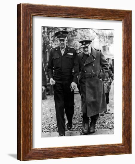 Winston Churchill Walking with General Dwight Eisenhower During Visit to France-null-Framed Premium Photographic Print