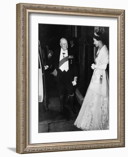 Winston Churchill with Queen Elizabeth II 1955-Associated Newspapers-Framed Photo