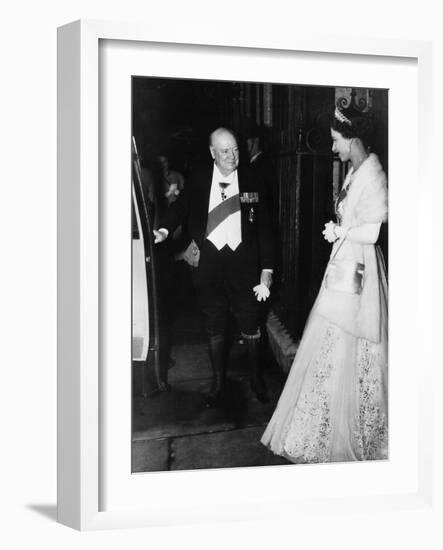 Winston Churchill with Queen Elizabeth II 1955-Associated Newspapers-Framed Photo