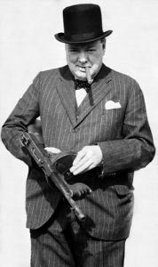 Winston Churchill with Tommy Gun