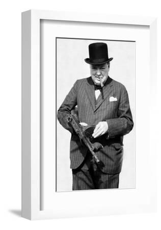 WINSTON CHURCHILL WITH TOMMY GUN VOTE TO LEAVE A4 260GSM 