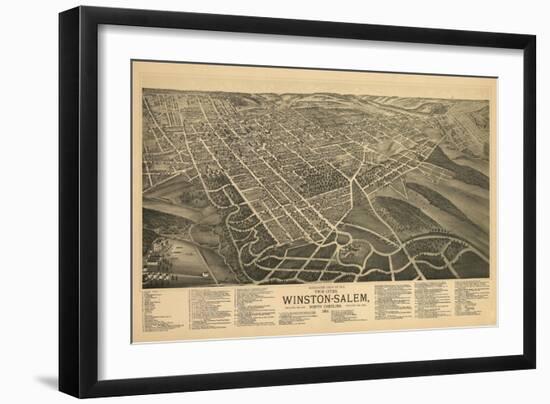 Winston-Salem, North Carolina - Panoramic Map-Lantern Press-Framed Art Print