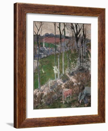 Winter, a Young Breton Adjusts His Clogs, 1888-Paul Gauguin-Framed Giclee Print