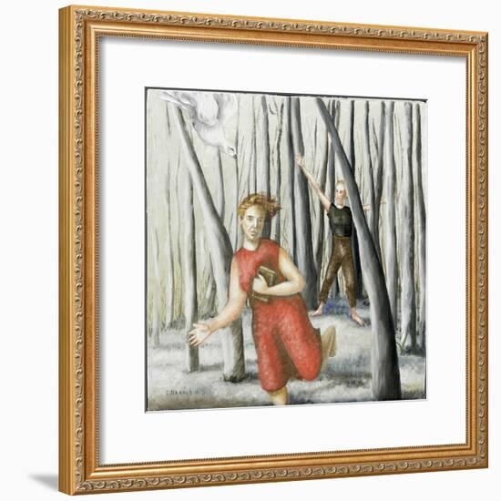 Winter Annunciation with Running Woman in Red, 2006-Caroline Jennings-Framed Giclee Print