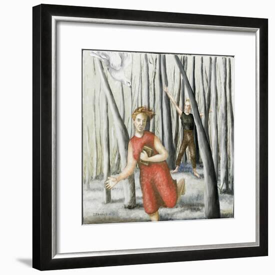 Winter Annunciation with Running Woman in Red, 2006-Caroline Jennings-Framed Giclee Print