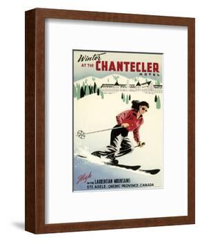 Winter at the Chantecler Hotel - Woman Skier - Laurentian Mountains - Sainte-Adèle, Quebec Canada-Roger Couillard-Framed Art Print