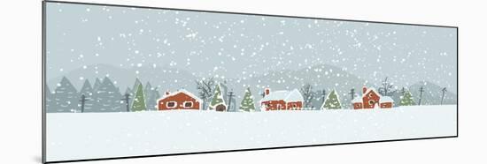 Winter Background with a Peaceful Village in a Snowy Landscape. Christmas Vector Hand Drawn Backgro-Artem Musaev-Mounted Art Print