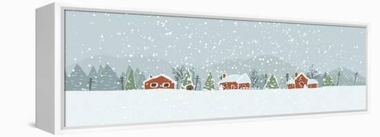 Winter Background with a Peaceful Village in a Snowy Landscape. Christmas Vector Hand Drawn Backgro-Artem Musaev-Framed Stretched Canvas