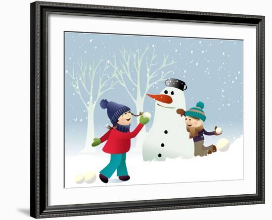 Winter Background with Playing Kids-jagoda-Framed Art Print