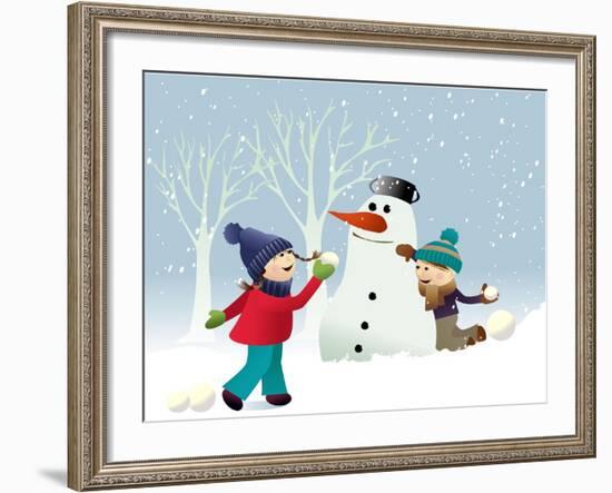 Winter Background with Playing Kids-jagoda-Framed Art Print