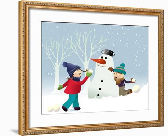 Winter Background with Playing Kids-jagoda-Framed Art Print