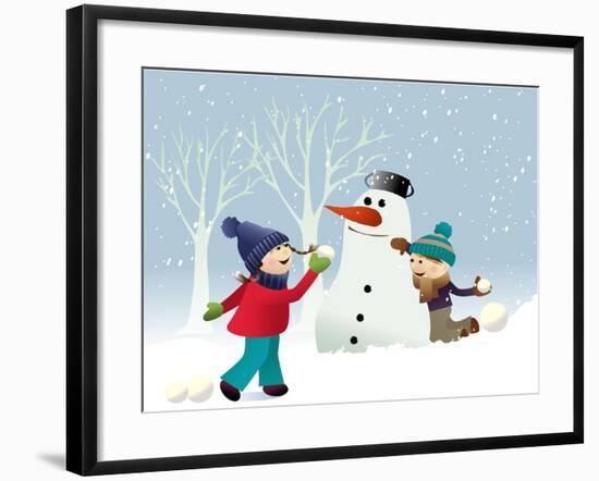 Winter Background with Playing Kids-jagoda-Framed Art Print