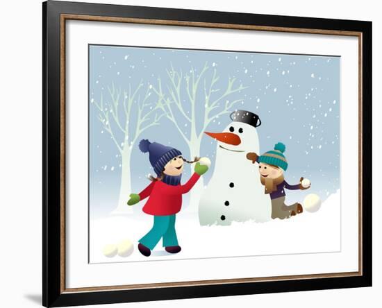 Winter Background with Playing Kids-jagoda-Framed Art Print