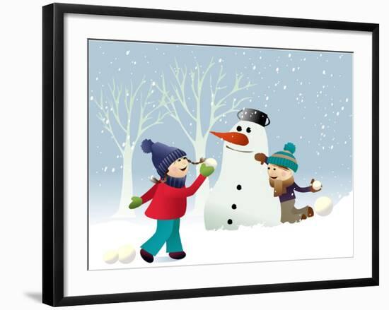 Winter Background with Playing Kids-jagoda-Framed Art Print