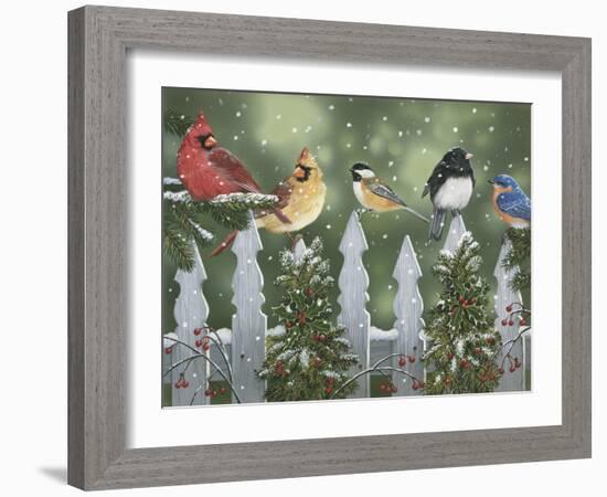 Winter Birds on a Snowy Fence-William Vanderdasson-Framed Giclee Print