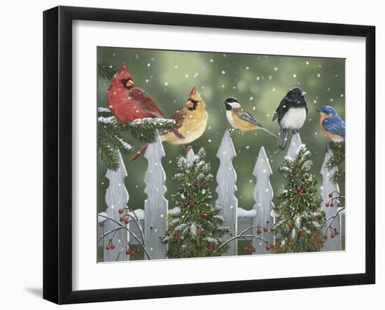 Winter Birds on a Snowy Fence-William Vanderdasson-Framed Giclee Print