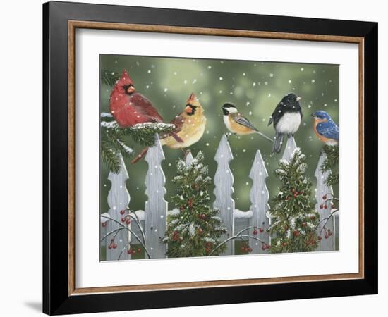 Winter Birds on a Snowy Fence-William Vanderdasson-Framed Giclee Print