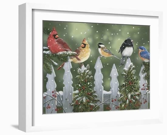 Winter Birds on a Snowy Fence-William Vanderdasson-Framed Giclee Print