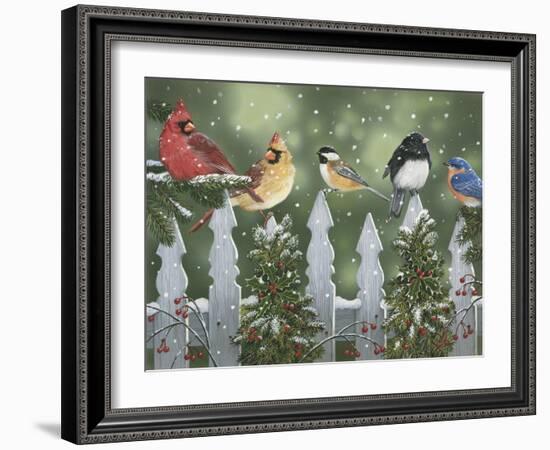 Winter Birds on a Snowy Fence-William Vanderdasson-Framed Giclee Print