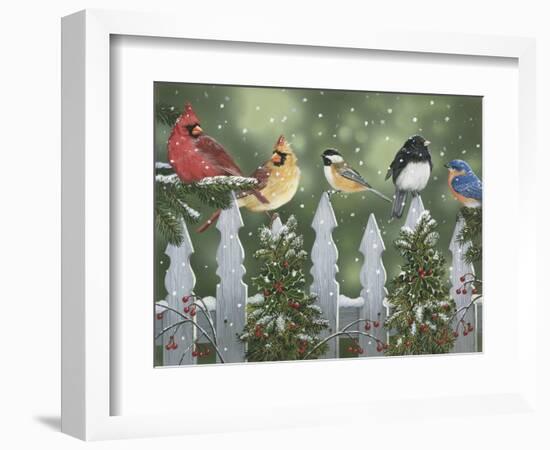 Winter Birds on a Snowy Fence-William Vanderdasson-Framed Giclee Print