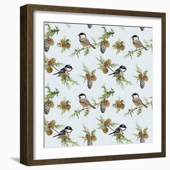 Winter Birds Retro Background - Seamless Pattern - in Vector-woodhouse-Framed Art Print