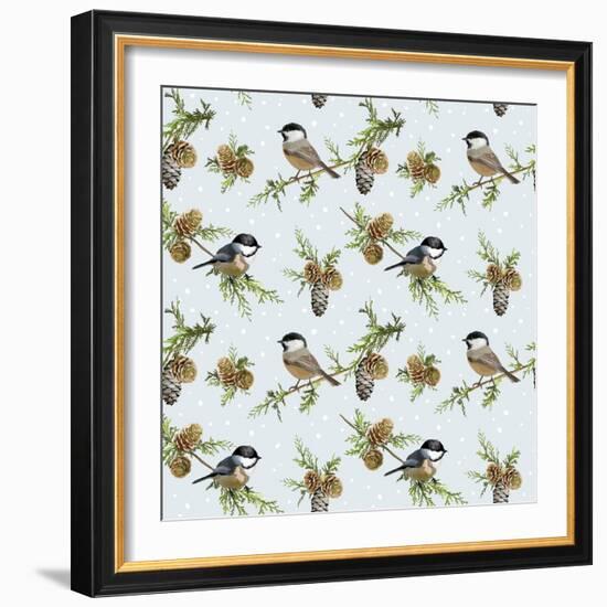 Winter Birds Retro Background - Seamless Pattern - in Vector-woodhouse-Framed Art Print