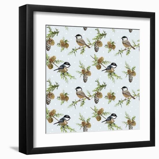 Winter Birds Retro Background - Seamless Pattern - in Vector-woodhouse-Framed Art Print