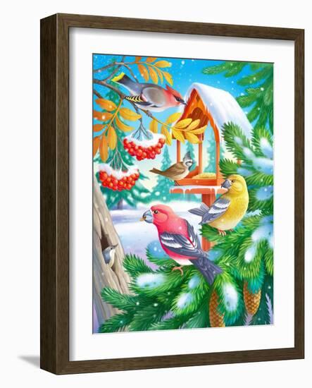 Winter Birds-Olga Kovaleva-Framed Giclee Print