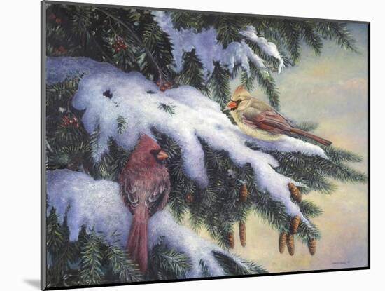 Winter Cardinals-Kevin Dodds-Mounted Giclee Print