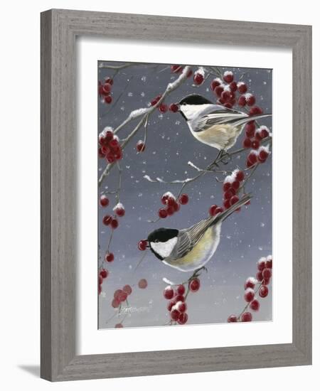 Winter Chickadees II-Fred Szatkowski-Framed Art Print