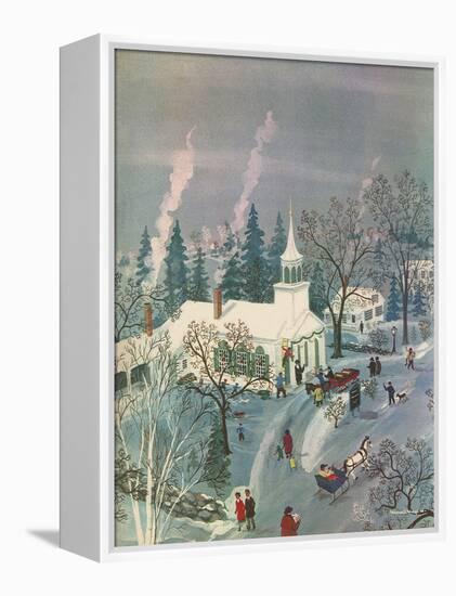 Winter Church Scene, 1960-null-Framed Premier Image Canvas