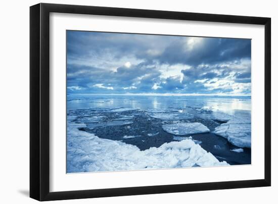 Winter Coastal Landscape with Floating Melting Ice Fragments-Eugene Sergeev-Framed Photographic Print