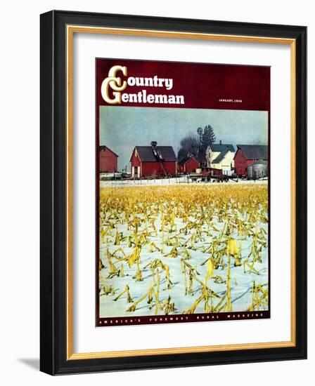 "Winter Cornfield," Country Gentleman Cover, January 1, 1946-Thomas Benner-Framed Giclee Print