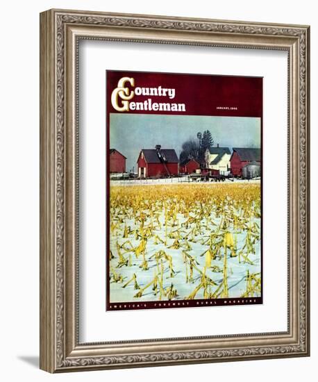 "Winter Cornfield," Country Gentleman Cover, January 1, 1946-Thomas Benner-Framed Giclee Print