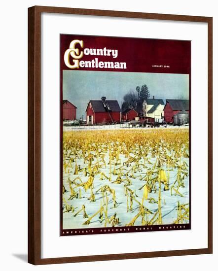 "Winter Cornfield," Country Gentleman Cover, January 1, 1946-Thomas Benner-Framed Giclee Print