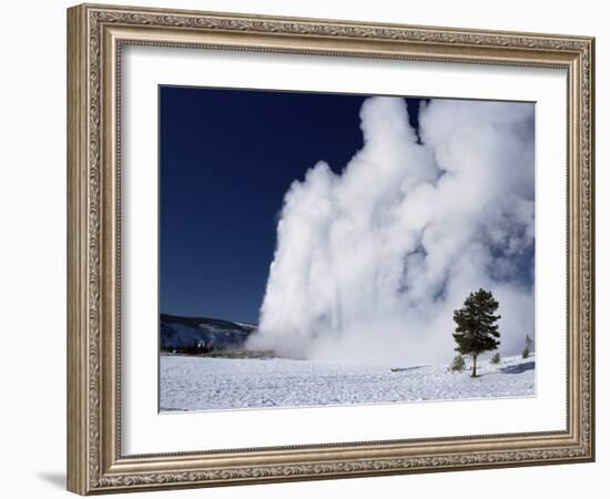 Winter Eruption, Old Faithful Geyser, Yellowstone National Park, Wyoming-Tony Waltham-Framed Photographic Print