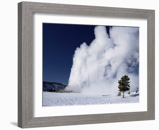 Winter Eruption, Old Faithful Geyser, Yellowstone National Park, Wyoming-Tony Waltham-Framed Photographic Print