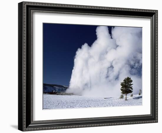 Winter Eruption, Old Faithful Geyser, Yellowstone National Park, Wyoming-Tony Waltham-Framed Photographic Print