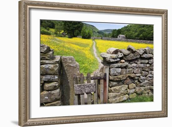 Winter Food for Stock Sign on Gate in Meadow at Muker-Mark Sunderland-Framed Photographic Print