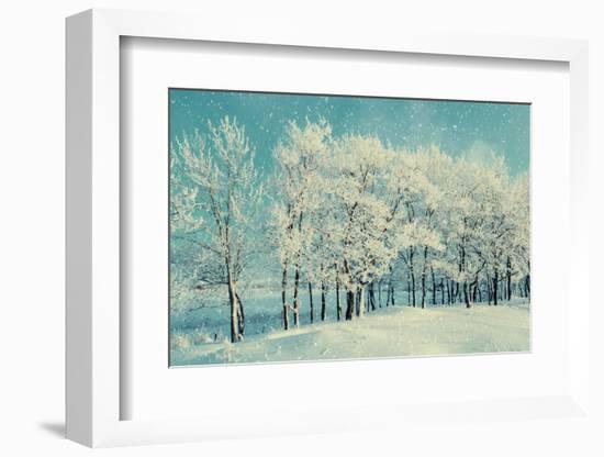 Winter Forest Landscape with Snowy Winter Trees and Snowfall-Marina Zezelina-Framed Photographic Print