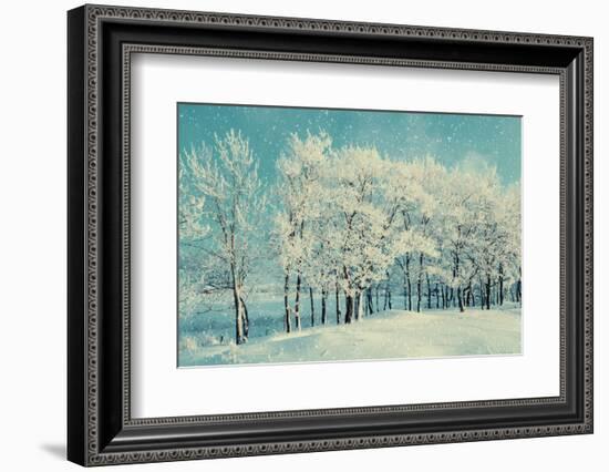Winter Forest Landscape with Snowy Winter Trees and Snowfall-Marina Zezelina-Framed Photographic Print