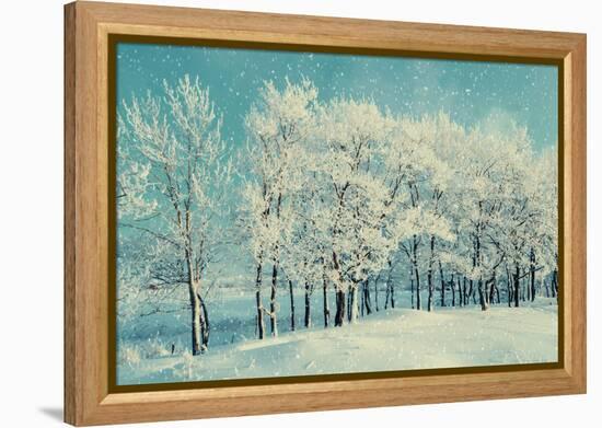 Winter Forest Landscape with Snowy Winter Trees and Snowfall-Marina Zezelina-Framed Premier Image Canvas