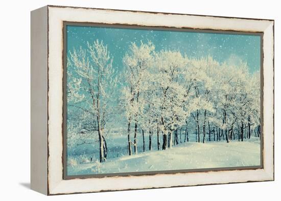 Winter Forest Landscape with Snowy Winter Trees and Snowfall-Marina Zezelina-Framed Premier Image Canvas