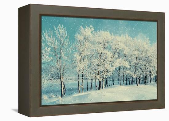 Winter Forest Landscape with Snowy Winter Trees and Snowfall-Marina Zezelina-Framed Premier Image Canvas