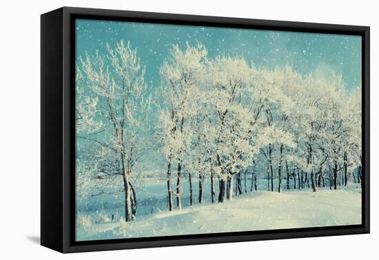 Winter Forest Landscape with Snowy Winter Trees and Snowfall-Marina Zezelina-Framed Premier Image Canvas