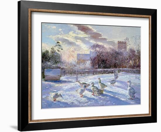 Winter Geese in Church Meadow-Timothy Easton-Framed Giclee Print