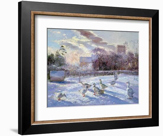 Winter Geese in Church Meadow-Timothy Easton-Framed Giclee Print