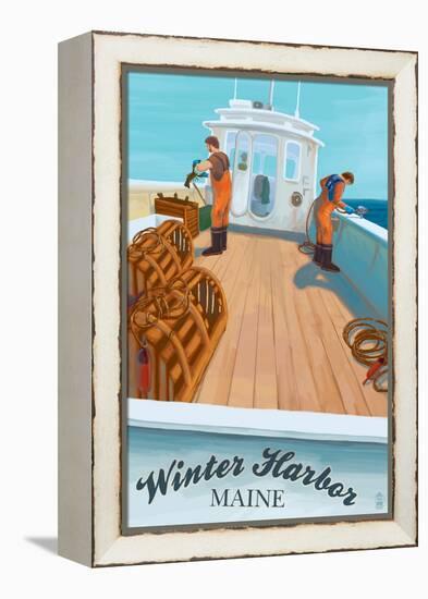 Winter Harbor, Maine - Lobster Boat Scene-Lantern Press-Framed Stretched Canvas